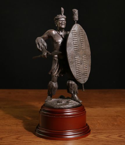 An Zulu warrior from around the time of the battle of Rorke's Drift in Zululand. We offer a choice of wooden base, finish and engraved plates if required