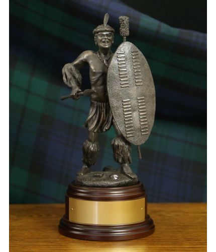 An Zulu warrior from around the time of the battle of Rorke's Drift in Zululand. We offer a choice of wooden base, finish and engraved plates if required