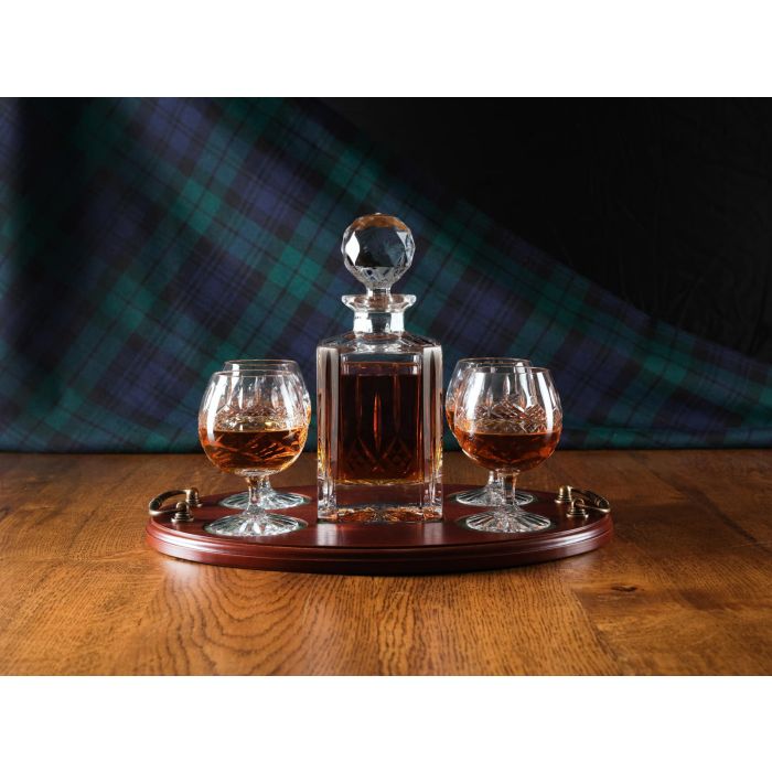 Gift Boxed Tray Set, Crystal Decanter And Four Brandy Goblets With