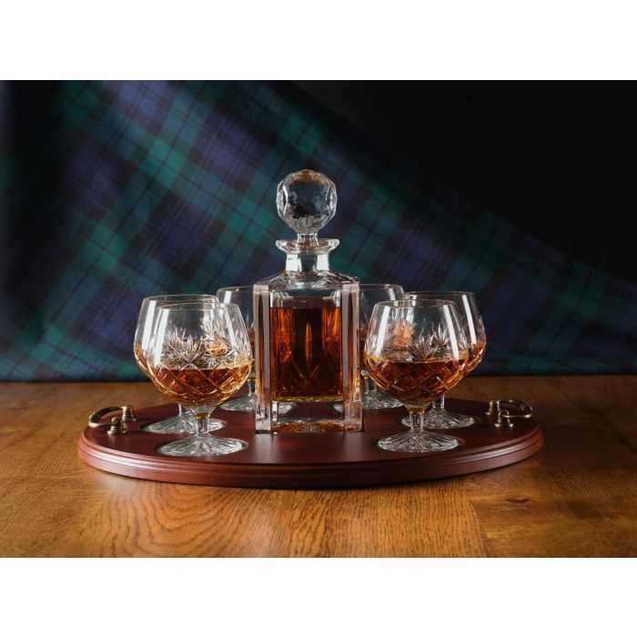 Engraved Crystal Decanter And Six Brandy Goblet Gift Boxed Set