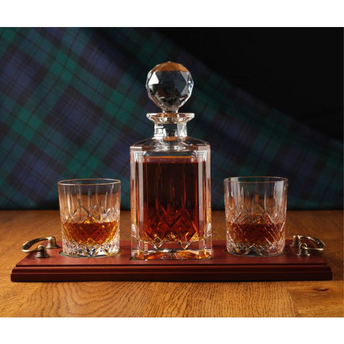 Gift Boxed Cut Crystal Whisky Decanter And Two Tumbler Tray Set